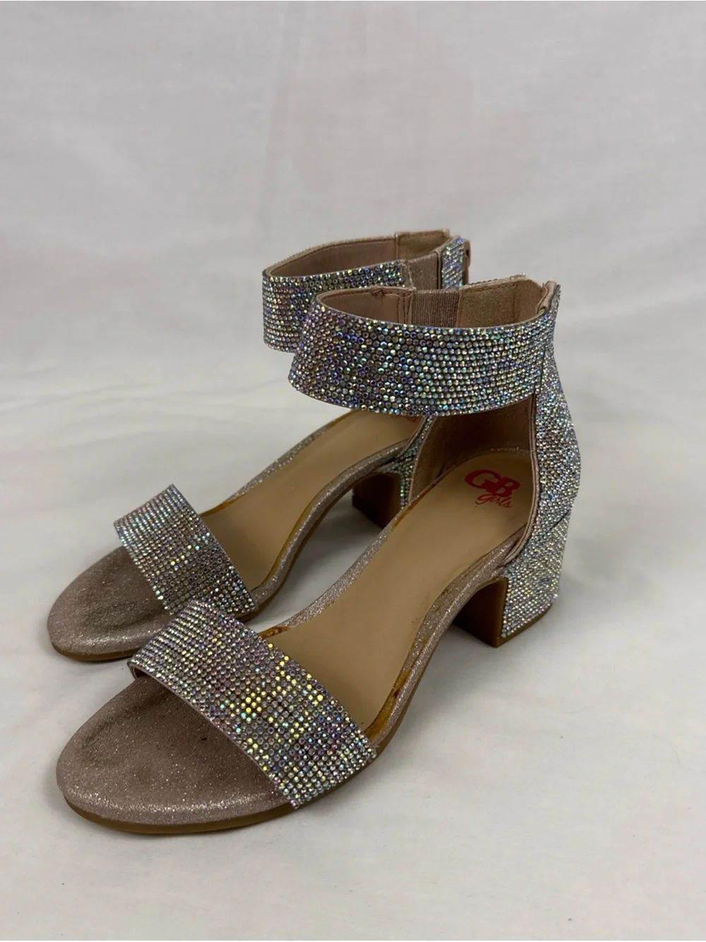 GB Girls' Roniiee Rhinestone Ankle Strap Dress Sandals Sparkling Block Heels